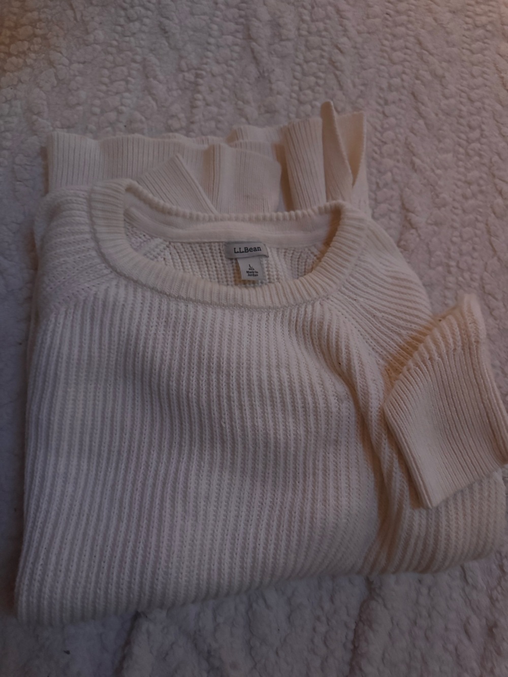 LL bean cream sweater 100% cotton size large - Picture 2 of 9